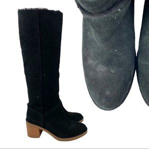 UGG Black Suede Kasen Tall Sherpa Boots | 8.5